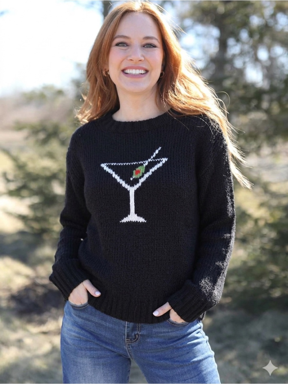 Wooden Ships Mohair Wool Martini Times Crew Neck Knitted Sweater Size SM Black